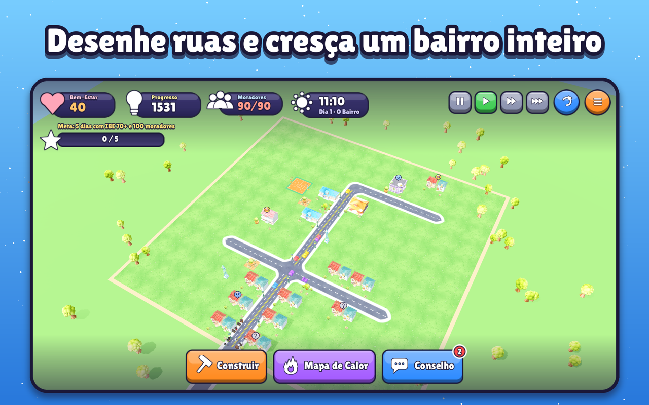 O bairro com ruas, moradias e carros